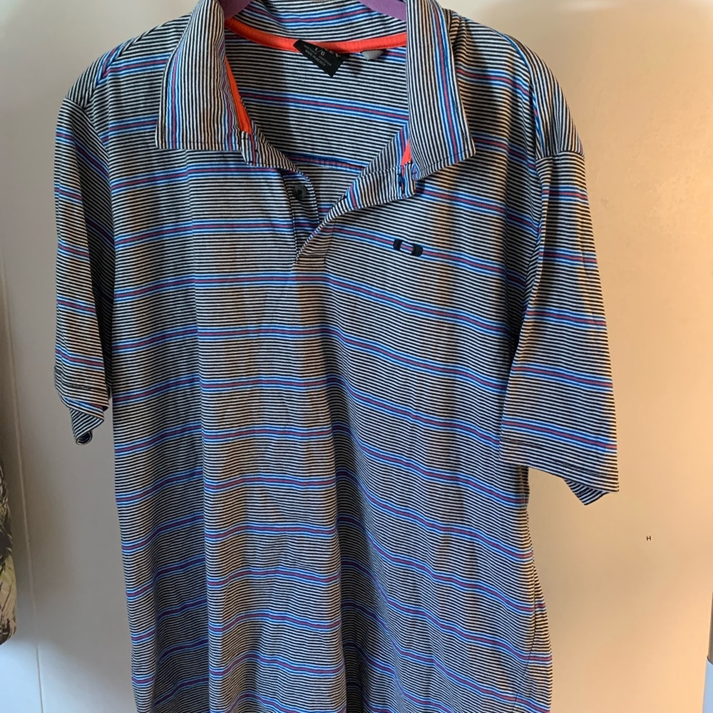 Oakley Blue and White Striped Polo Shirt